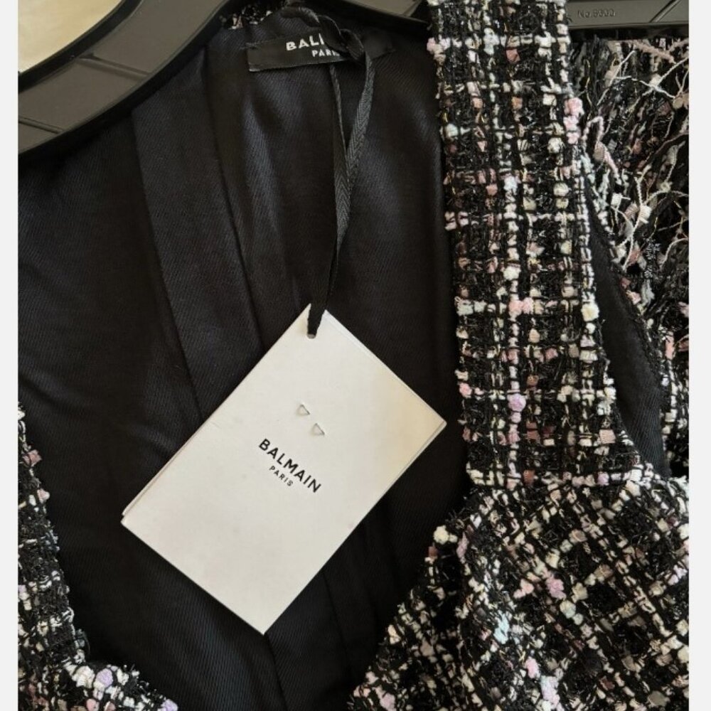 NWT Authentic Balmain Tweed Buttoned Fringe Minid… - image 4
